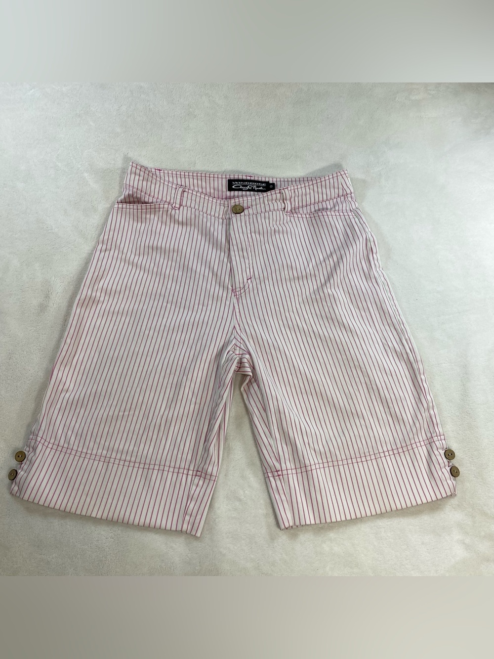 Windridge Cheryl Nash Red Pinstripe Bermuda Shorts Button Cuff Cuffed Size 8
